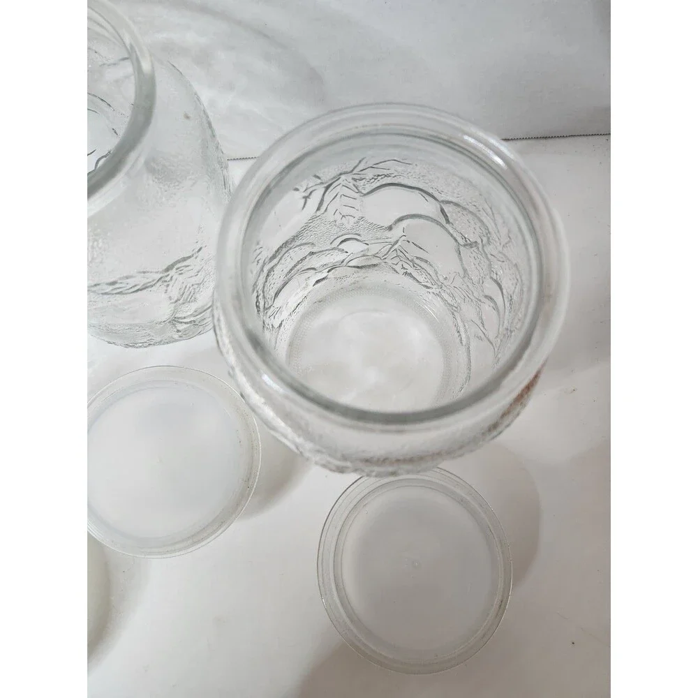 Vintage Libbey Glass Orchard Fruit Embossed Clear Glass Canisters Set of 3